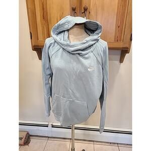 Nike Women's Sweatshirt Small Hoodie Logo Embroidered Funnel Neck Light Blue